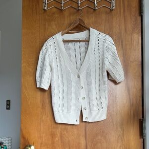 Sonoma Cream Open-Knit V-Neck Short Sleeve Cardigan